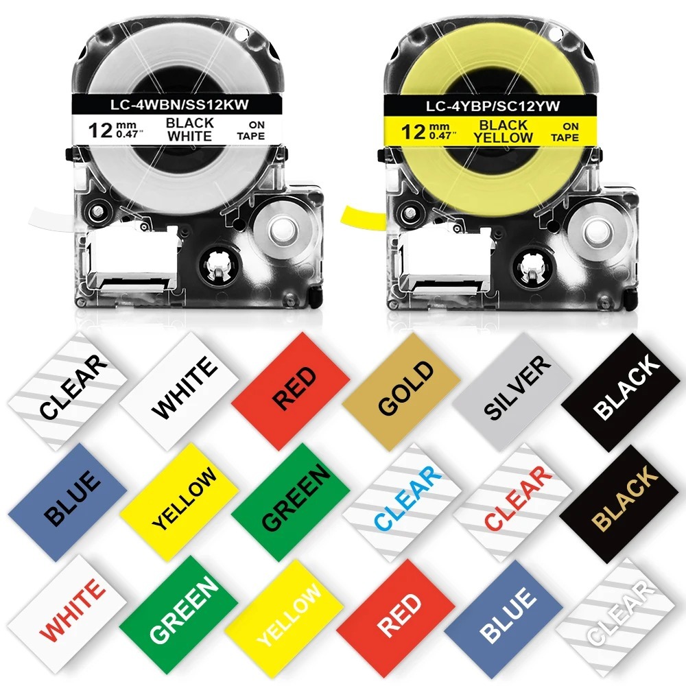 6/9/12 มม.สําหรับ EPSON SS12KW LC-4WBN เทปฉลาก 12 มม. Refill LabelWorks / KingJim TepraPro เครื่องพิมพ์ฉลาก LW-300 LW-400 LW-500 LW-600P LW-700 LW-900P SR-R7900P SR3