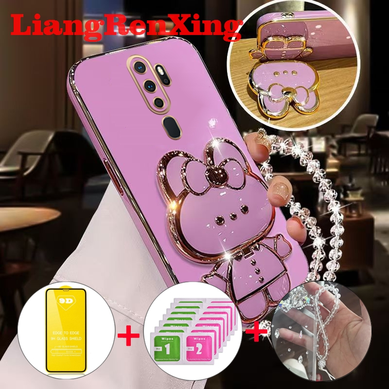 [ด้วยกระจก] เคส ปลอก OPPO A5 2020 OPPO A9 2020 โทรศัพท์กรณี softcase electroplated ซิลิโคนกันกระแทกที่ครอบการออกแบบใหม่ความงามกับผู้ถือกระต่าย DDMTSL01