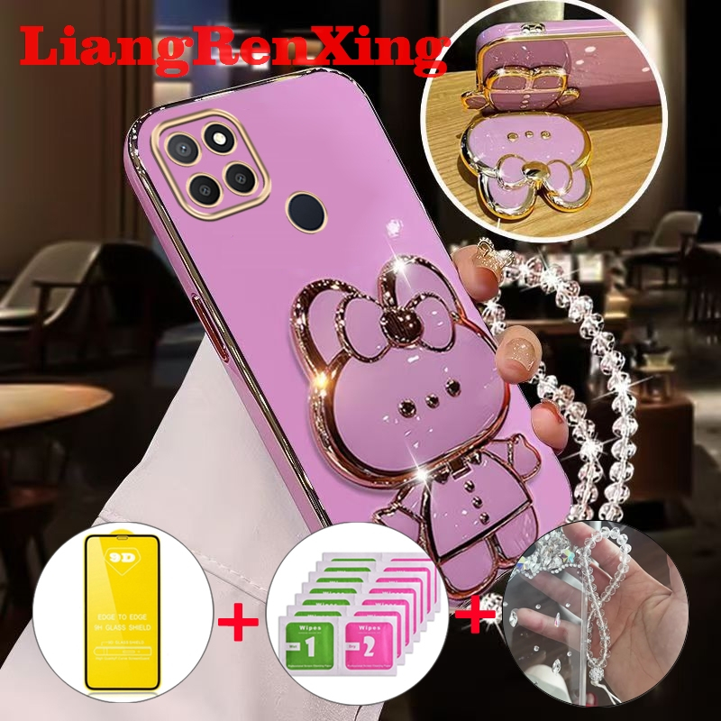 [ด้วยกระจก] เคส ปลอก realme C21Y realme C25Y realme C21 โทรศัพท์กรณี softcase electroplated ซิลิโคนกันกระแทกปกการออกแบบใหม่ความงามกับผู้ถือกระต่าย DDMTSL01