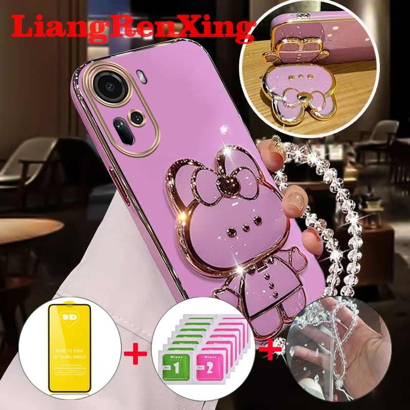 [พร้อมกระจก] เคส ปลอก OPPO Reno 11 Pro 5G Reno 11 5G 2024 โทรศัพท์กรณี softcase electroplated ซิลิโคนกันกระแทกปกการออกแบบใหม่ความงามกับผู้ถือกระต่าย DDMTSL01
