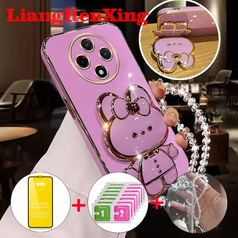 [ด้วยกระจก] เคส ปลอก OPPO Reno 12F reno12 F Reno 12 F 5G 2024 โทรศัพท์กรณี softcase electroplated ซิลิโคนกันกระแทกปกการออกแบบใหม่ความงามกับผู้ถือกระต่าย DDMTSL01