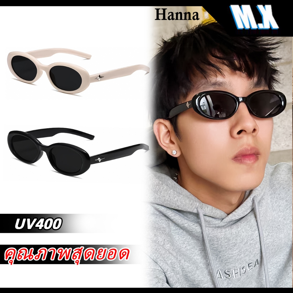 แว่นตากันแดด กรอบแว่นทรงวงรีขนาดเล็ก สีดํา แว่นตากันแดด เลนส์โพลาไรซ์ สําหรับผู้ชาย และผู้หญิง HANNA