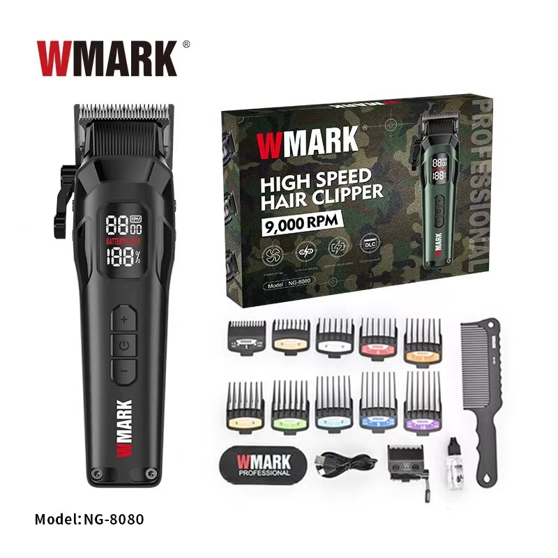 Wmark ปัตตาเลี่ยนผม NG-8080 ปัตตาเลี่ยนไฟฟ้าความเร็วสูงแบบปรับได้ไฟฟ้าชาร์จร้านทําผม