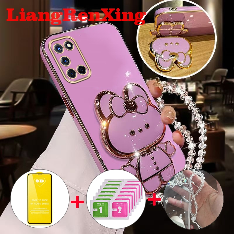 [ด้วยกระจก] เคส ปลอก OPPO A92 OPPO A52 A74 5G กรัมโทรศัพท์กรณี softcase electroplated ซิลิโคนกันกระแทกที่ครอบการออกแบบใหม่ความงามกับผู้ถือกระต่าย DDMTSL01