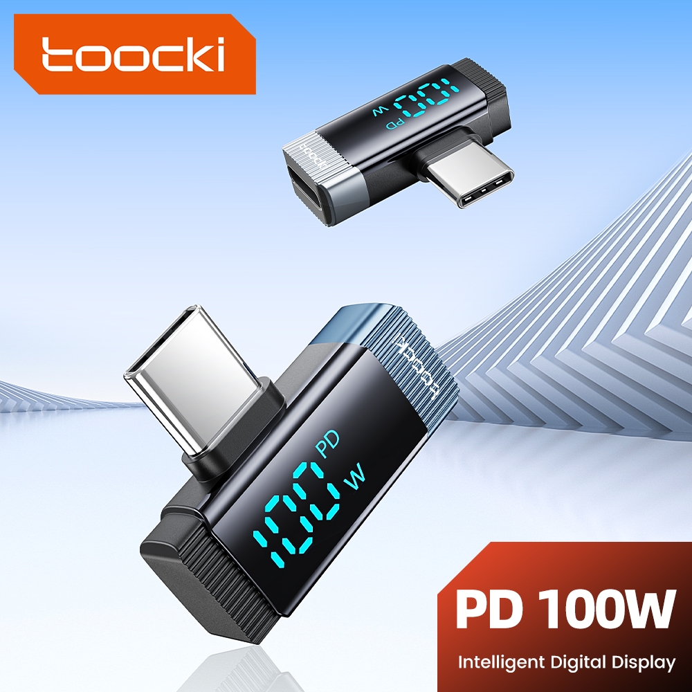 Toocki 100W ประเภท C OTG สมาร์ทอะแดปเตอร์จอแสดงผลดิจิตอลประเภท C ถึง Type C PD Converter 90 องศาข้อศอก PD 60W ประเภท C ชาย 1OS หญิง Fast Charging