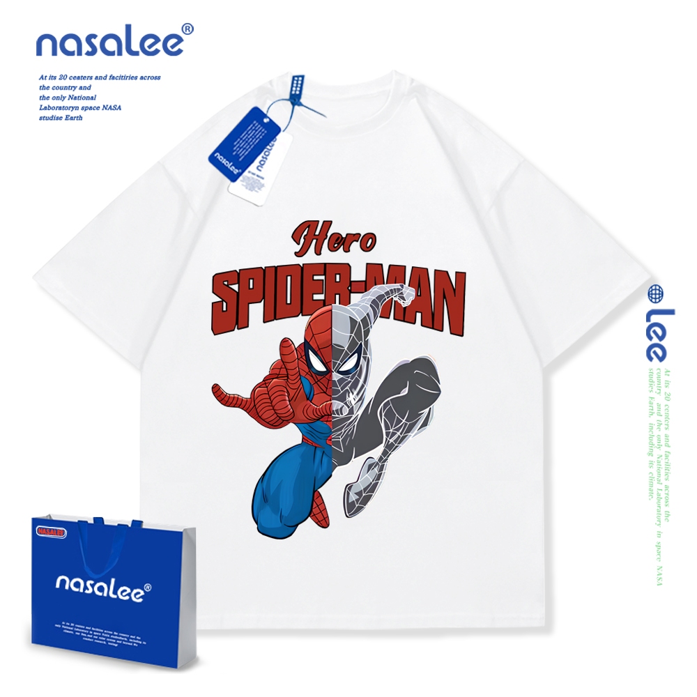 NASAเสื้อยืดแขนสั้นเด็กลายการ์ตูนน่ารัก เสื้อยืดคอกลม ผ้าคอตตอน เสื้อยืดแขนสั้นเด็กลายสไปเดอร์แมน