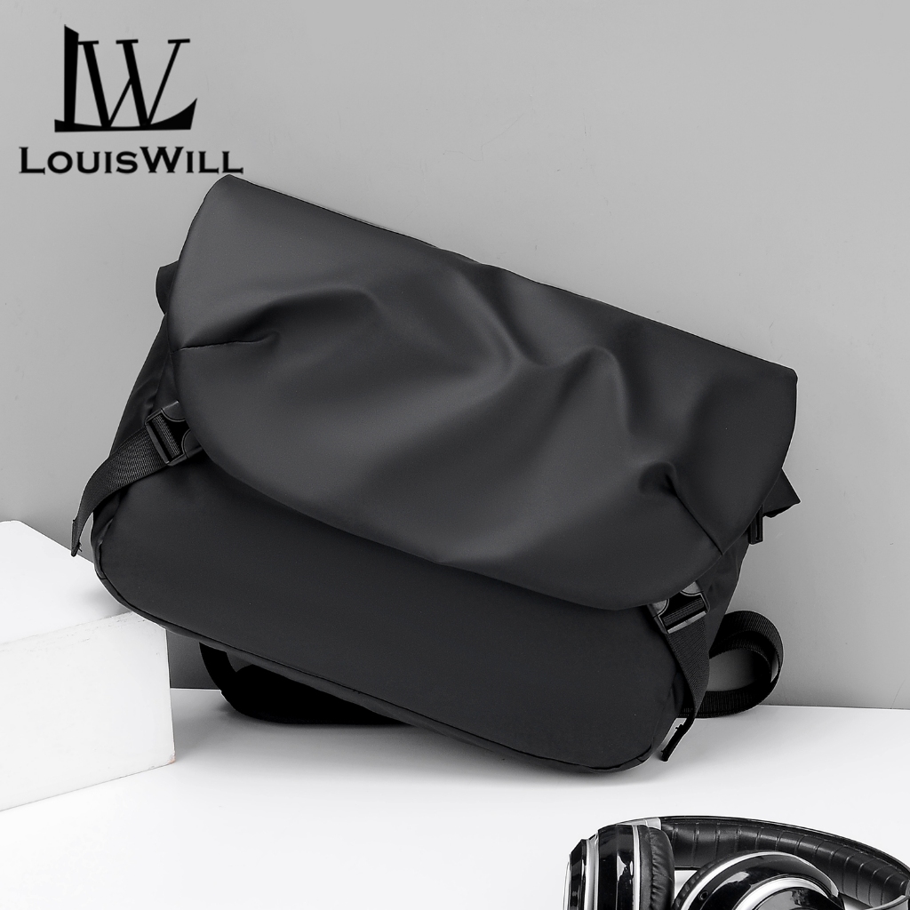 Louiswill แฟชั่นผู้ชายs กระเป๋าสะพายกันน้ําขนาดใหญ่ความจุน้ําหนักเบากระเป๋า Messenger สําหรับโรงเรียนกีฬา Street Travel กลางแจ้ง