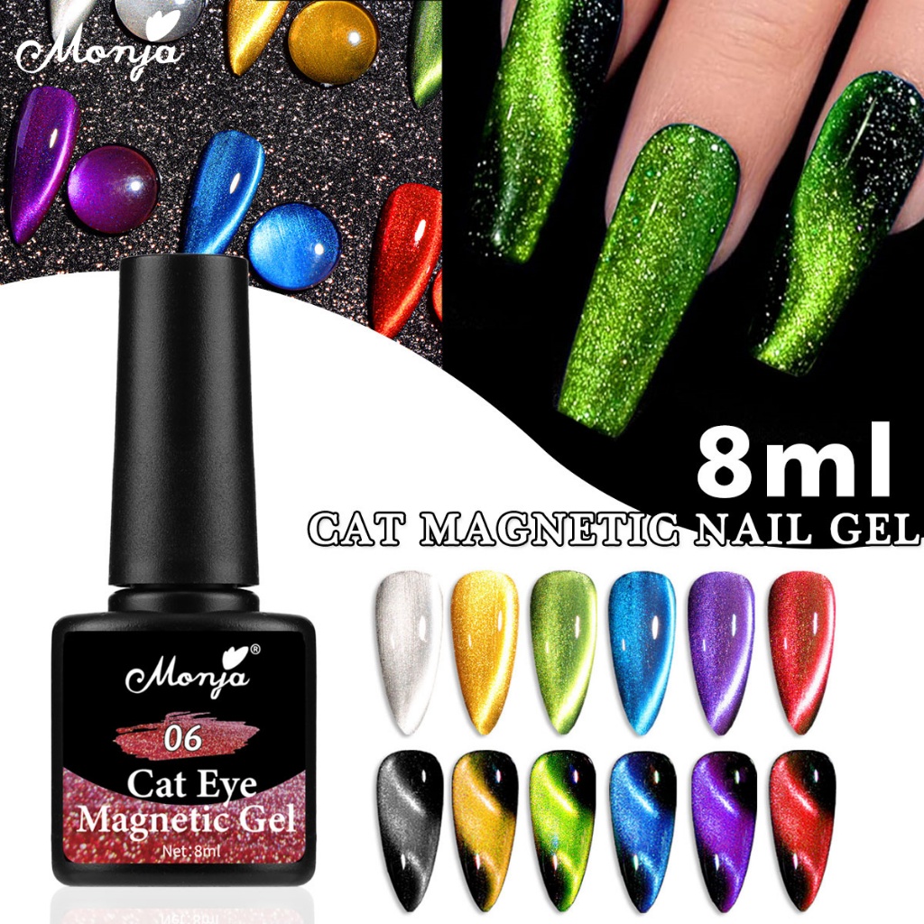 Monja อุปกรณ์ตกแต่งเล็บเจล กลิตเตอร์ UV LED 8 มล. 8 สี DIY