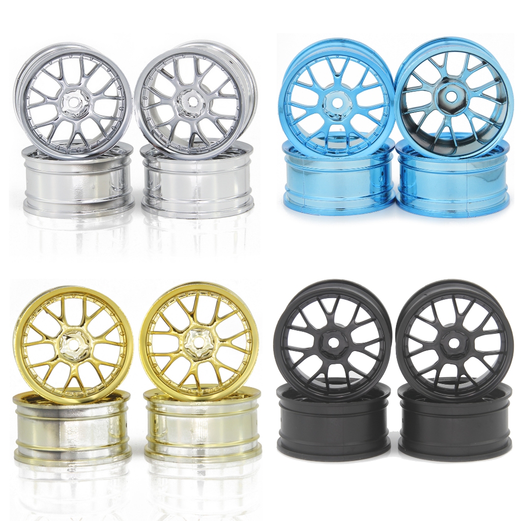 4pcs 1/10 On-Road Drift รถ 52 มม.พลาสติกล้อ Hub Electroplate Crawler รถล้อสําหรับ HSP Tamiya HPI Kyosho Sakura