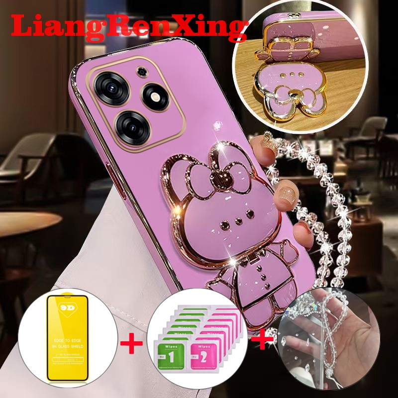 [พร้อมกระจกนิรภัย] เคส ปลอก infinix SMART 8 tecno Spark Go 2024 HOT 40I Spark 20 20C 5G 2023 โทรศัพท์กรณี softcase กันกระแทกปกการออกแบบใหม่ความงามกับผู้ถือกระต่าย ddmtsl01