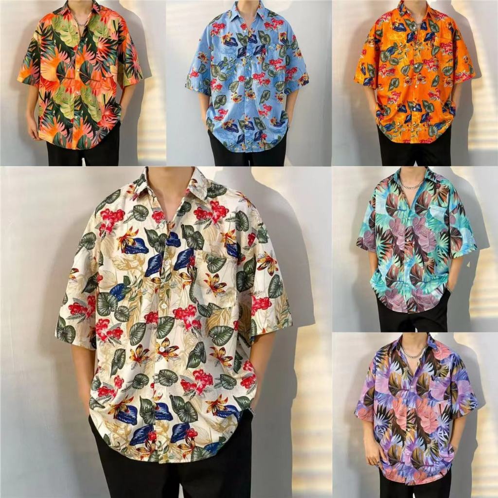 เสื้อฮาวาย เสื้อเชิ้ตสงกรานต์ลายดอก hawaiiสไตล์เกาหลี M-3XL 100 แบบ รุ่น 5109 D58