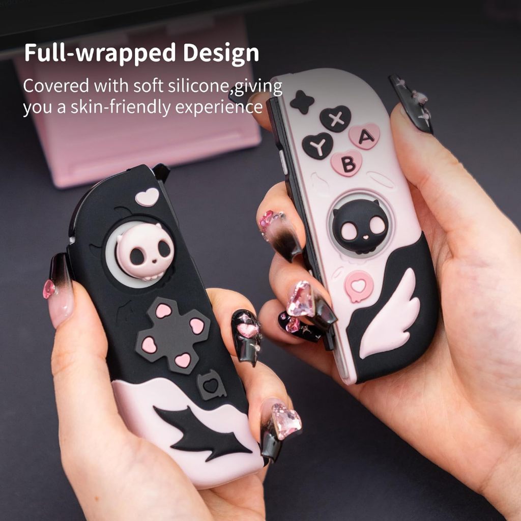 เคสป้องกันสําหรับ Switch/OLED Anti-Scratch Slim Cover Case ใช้งานร่วมกับ Nintendo Switch Sparable Soft Silicone Protective Shell with 2 Thumb Grip Caps- Sweetheart Skull