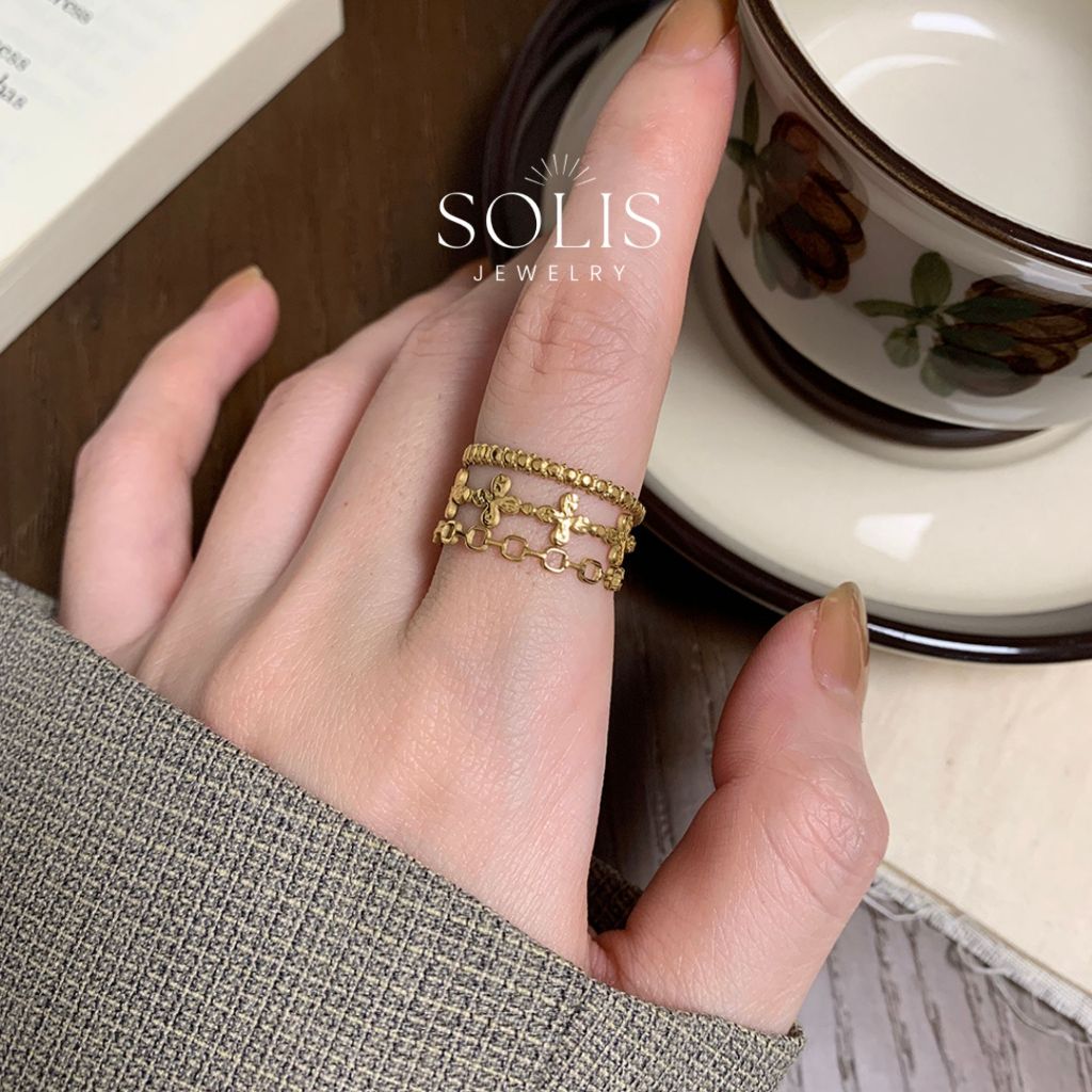 ปรับ Osmanthus ดอกไม้ชั้นเปิดแหวนทอง • กันน้ําไม่ซีดจาง Tarnish • ชุบทอง 18K 316L สแตนเลสไทเทเนียมเหล็กแฟชั่นเครื่องประดับสําหรับผู้หญิง RG418