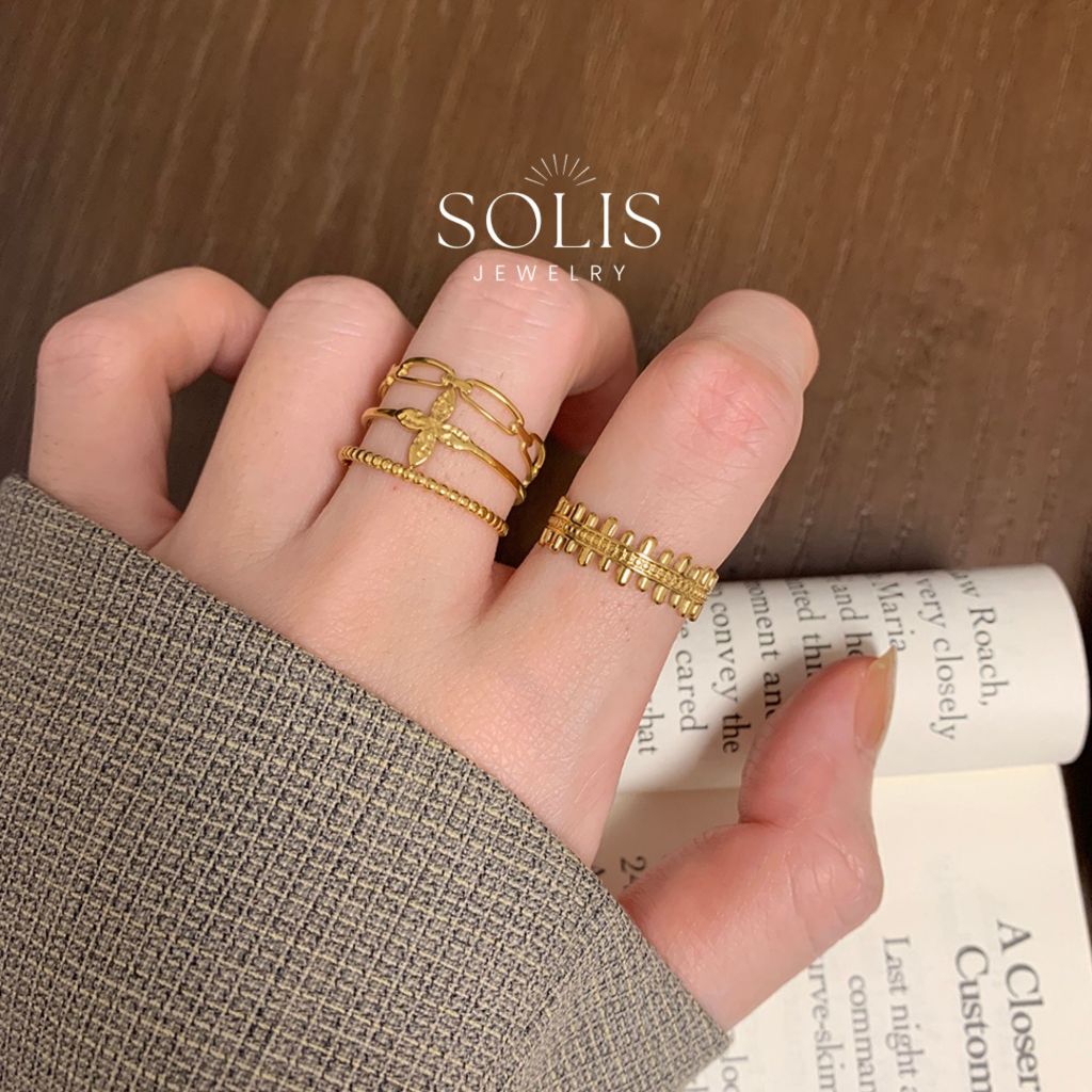 ปรับ Osmanthus ดอกไม้ชั้นเปิดแหวนทอง • กันน้ําไม่ซีดจาง Tarnish • ชุบทอง 18K 316L สแตนเลสไทเทเนียมเหล็กแฟชั่นเครื่องประดับสําหรับผู้หญิง RG418
