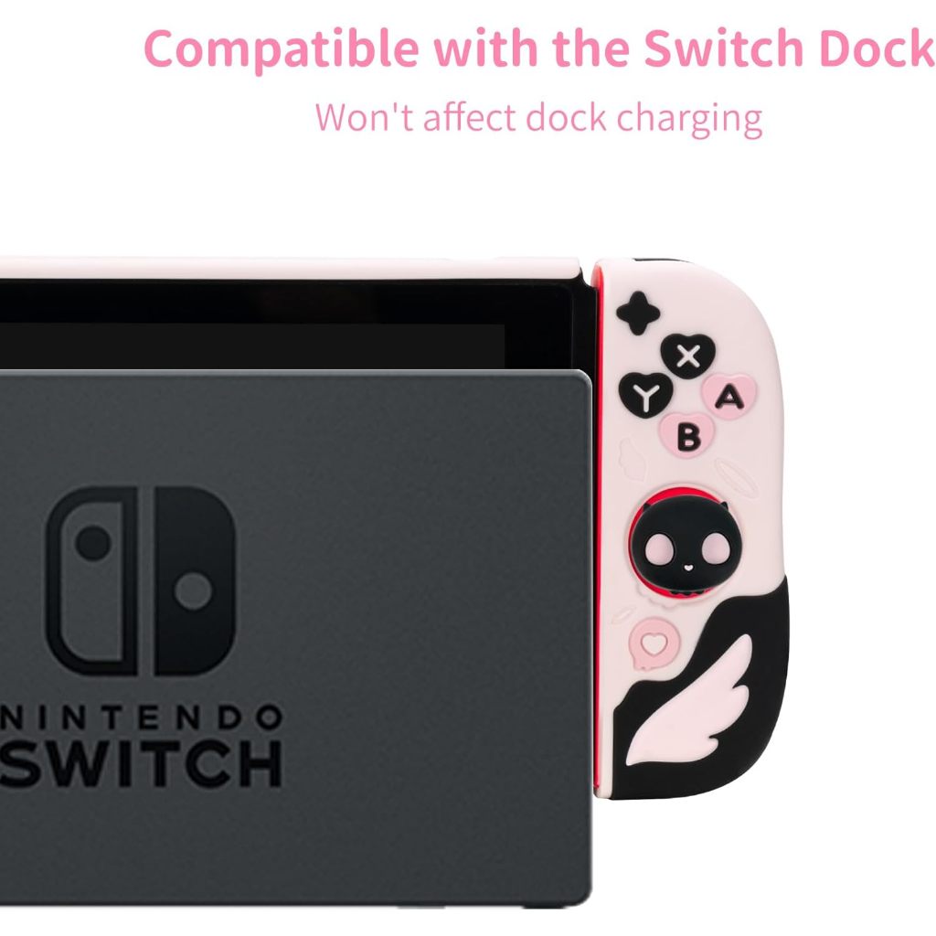 เคสป้องกันสําหรับ Switch/OLED Anti-Scratch Slim Cover Case ใช้งานร่วมกับ Nintendo Switch Sparable Soft Silicone Protective Shell with 2 Thumb Grip Caps- Sweetheart Skull