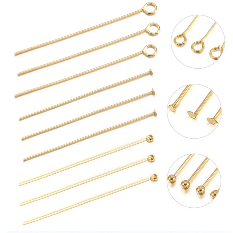 50pcs 18K Gold-Plated สแตนเลสเครื่องประดับ Pins ผลการค้นหาแบนหัวสําหรับเครื่องประดับทําอุปกรณ์ Ball Headpins Eye Pin อุปกรณ์เสริม