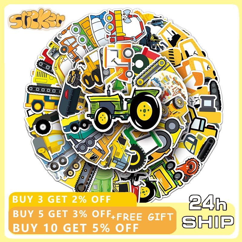 50ชิ้นวิศวกรรมยานพาหนะรถบรรทุกสติกเกอร์สําหรับเด็กของเล่น ทําเอง รถ ง เอแคลส์ โน๊ตบุ๊คแล็ปท็อปสติกเกอร์