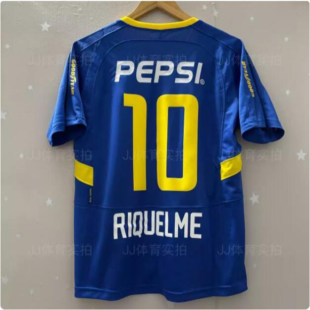 03-04 Argentina Super League Boca Juniors Retro Jersey Riquelme Tevez Donett Home and Away แขนสั้น