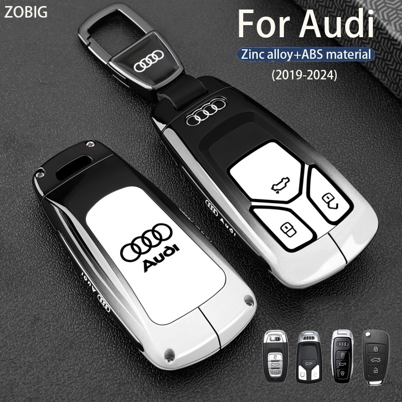 Zobig สังกะสีอัลลอยด์Gradient Key FobสําหรับAudiรถKey Case Shellพร้อมพวงกุญแจFitสําหรับ 2018-2024 Au