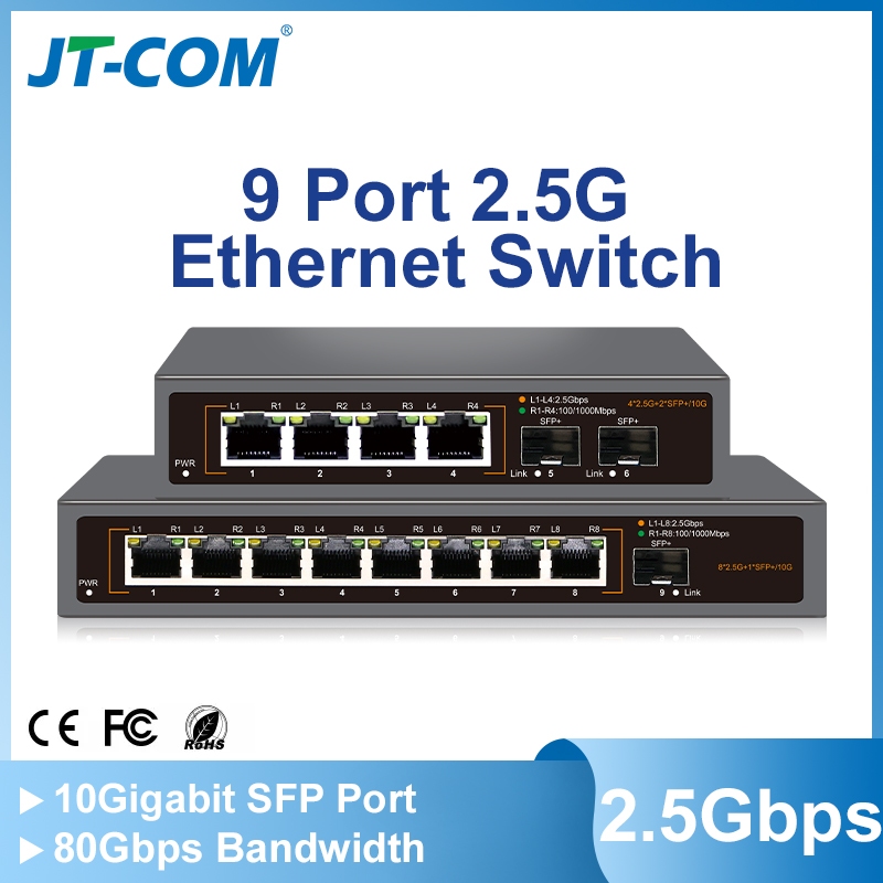 JT-COM 4-Port / 8-Port 2.5Gb Ethernet Switch 10G SFP + Uplink Plug and Play 2.5GBASE-T Network Switc