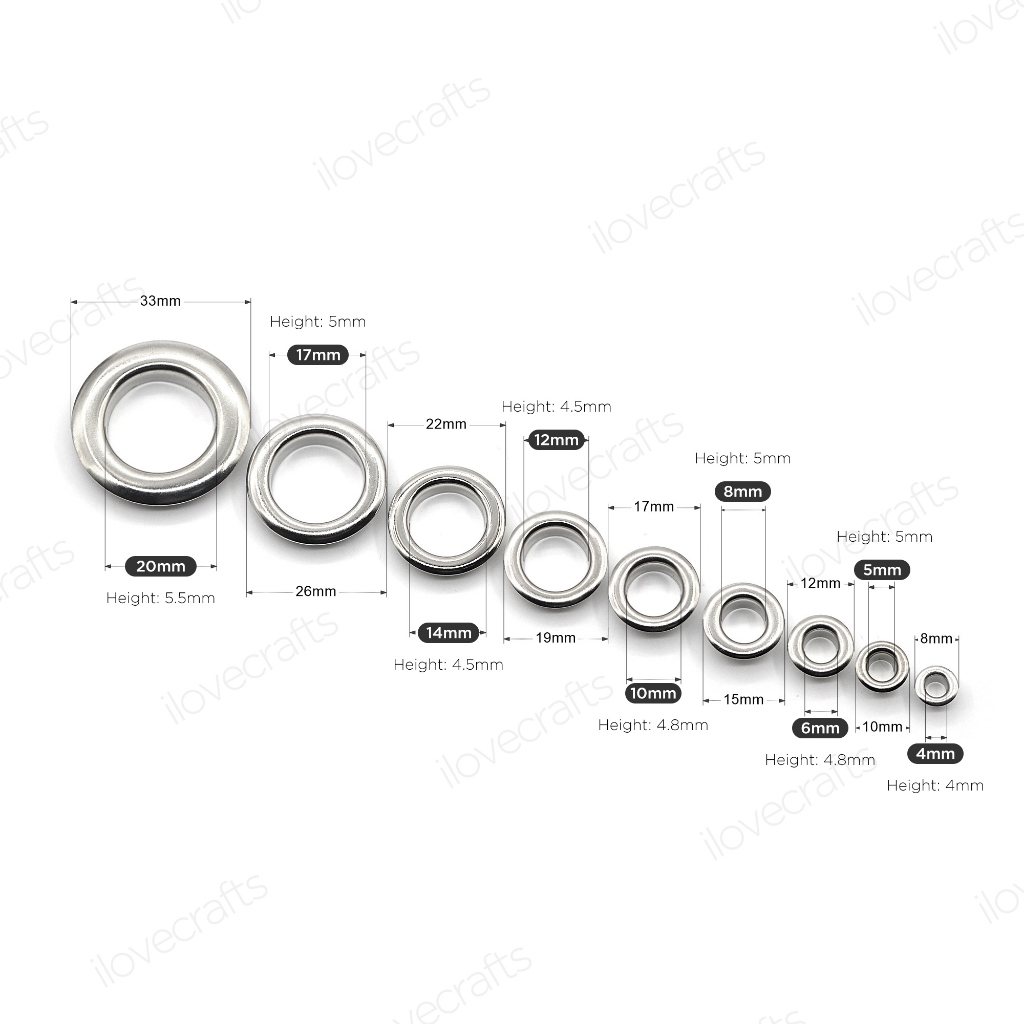 ทองเหลืองกว้างขึ้น Grommets ตาไก่พร้อมเครื่องซักผ้าสําหรับหนังกระเป๋าหัตถกรรมรองเท้าเข็มขัดหมวก 4/5/6/8/10/12/14 มม./17 มม./20 มม.