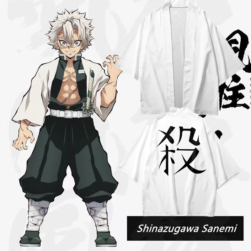 Demon Slayer Shinazugawa Sanemi สไตล์ 3D การพิมพ์ชุดกิโมโนญี่ปุ่นเสื้อคลุมฮาโอริยูกาตะคอสเพลย์แฟชั่นฤดูร้อน Casual Haori