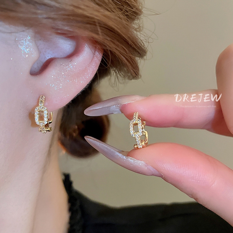 DREJEW ทอง 18k ไฟฟ้าการออกแบบสร้างสรรค์เรขาคณิต zircon ต่างหู retro high-end ต่างหู niche หรูหราต่างหูแฟชั่นสําหรับผู้หญิง hypoallergenic