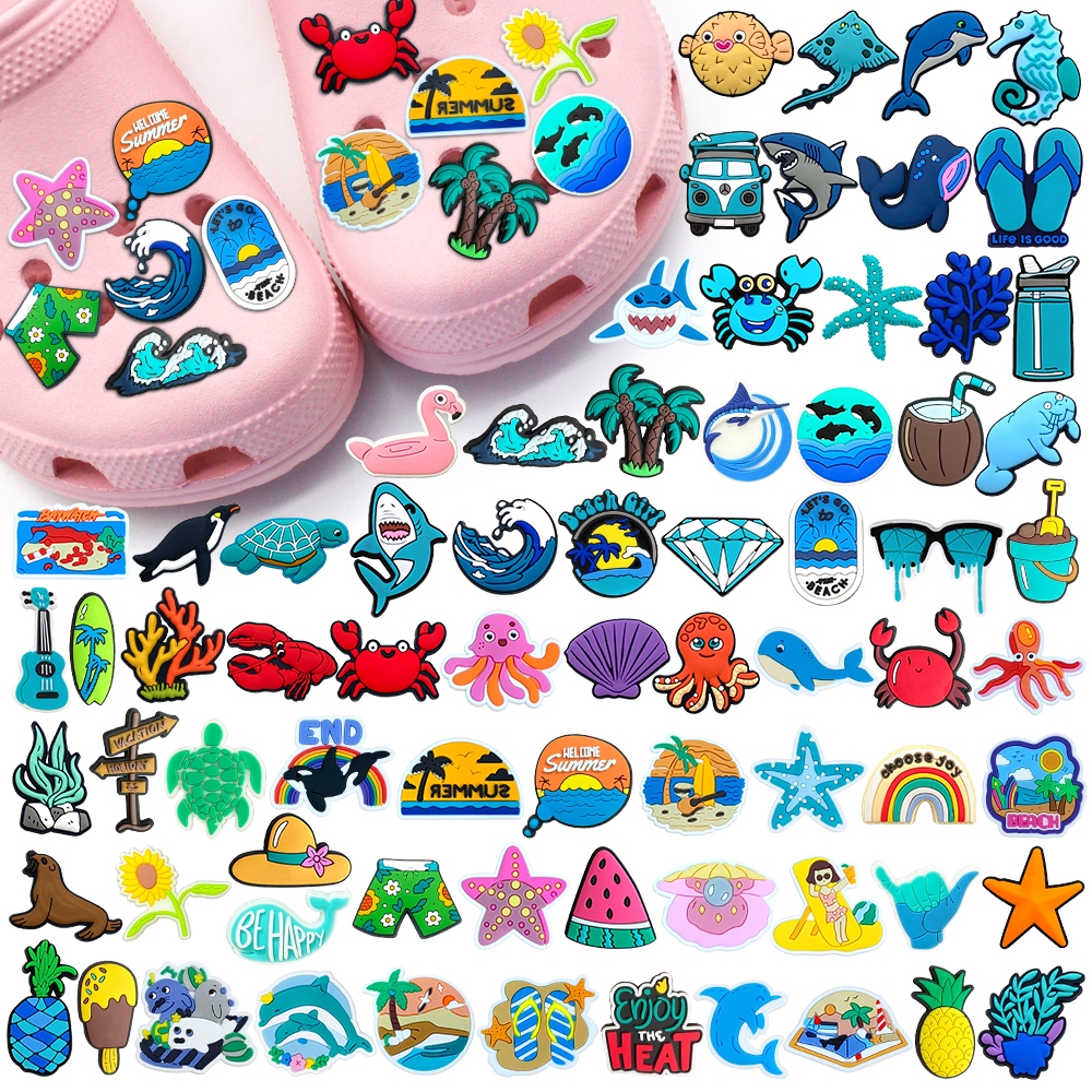 Hot Jibbitz 1pcs ฤดูร้อนชายหาดสัตว์ Crocs charms การ์ตูน Pin รองเท้าอุปกรณ์เสริมตกแต่งรองเท้าแตะรองเท้าแตะหัวเข็มขัดผู้ใหญ่ของขวัญ