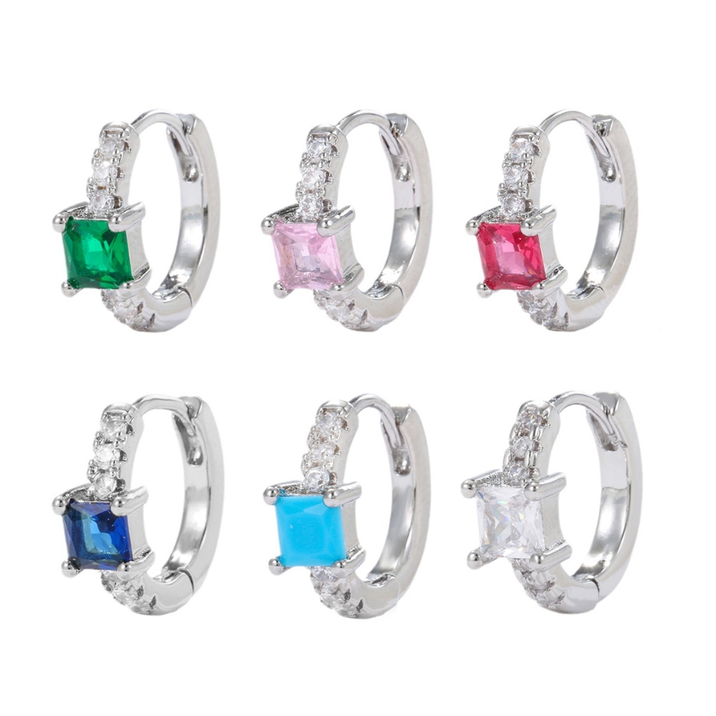 1 ชิ้น 316ล ต่างหูห่วงสแตนเลสสแควร์สีเซอร์โคเนียมต่างหูสไตล์เรียบง่าย