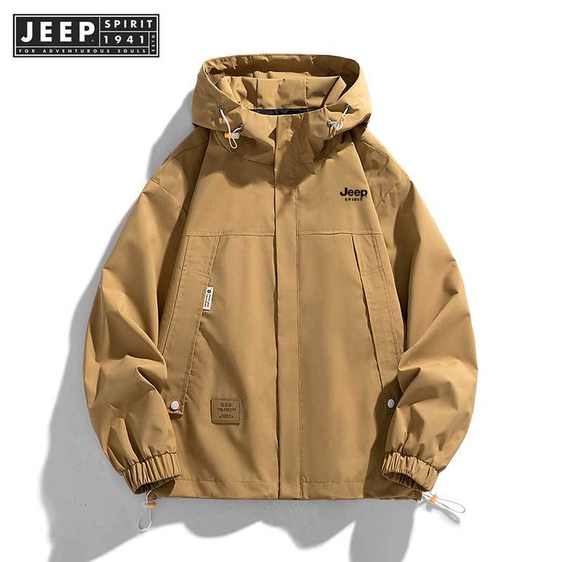 Jeep SPIRIT 1941 ESTD ฤดูใบไม้ร่วงใหม่เสื้อแจ็คเก็ตมีฮู้ดผู้ชายชุดทํางานกลางแจ้ง submachine jacket