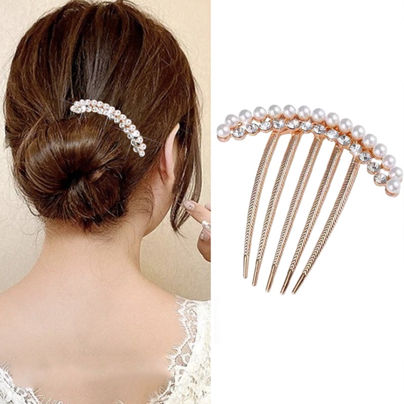 มุก Rhinestone สไตล์เกาหลีที่ไม่ซ้ํากันเรียบง่ายสง่างามแฟชั่นหวีผมหัวบอล