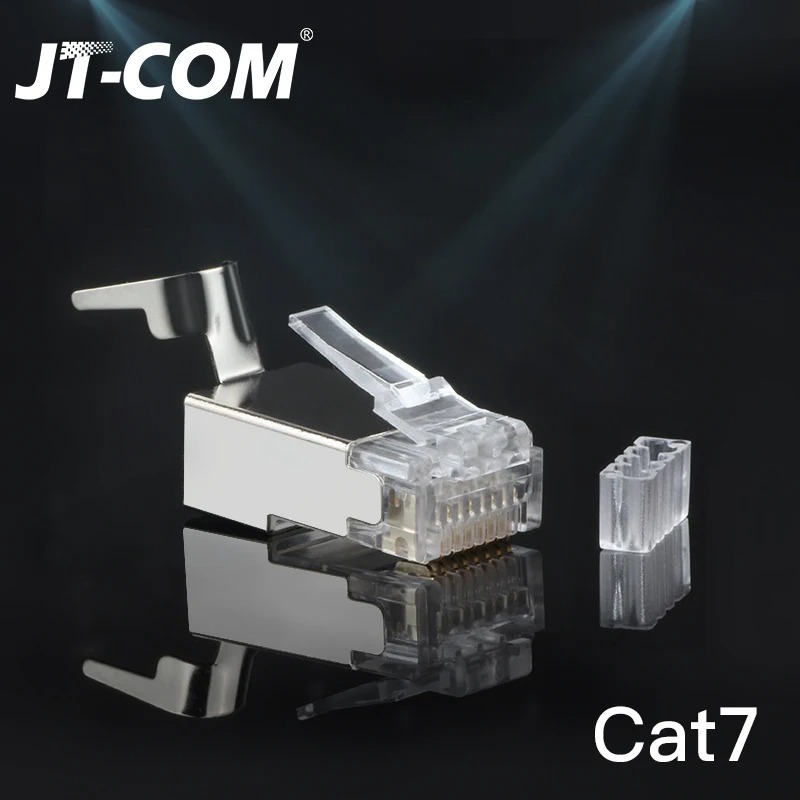 JT-COM 100 pcs CAT6a CAT7 RJ45 Connector FTP 8P8C Modular Plug, 10Gbps Network Crimp Shield Crystal 