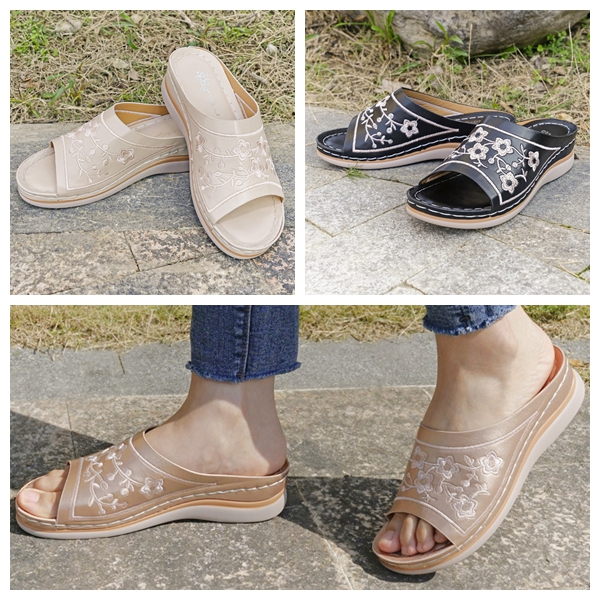 ขนาดใหญ่ปักผู้หญิงรองเท้าแตะน้ําหนักเบา Wedge Heels sHOES