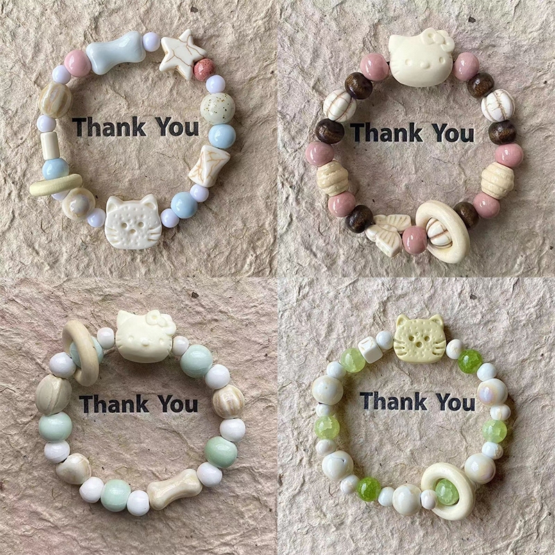 การ์ตูนหัวแมวลูกปัดสร้อยข้อมือเด็กของขวัญบิสกิตคิตตี้แมวเครื่องประดับมือ