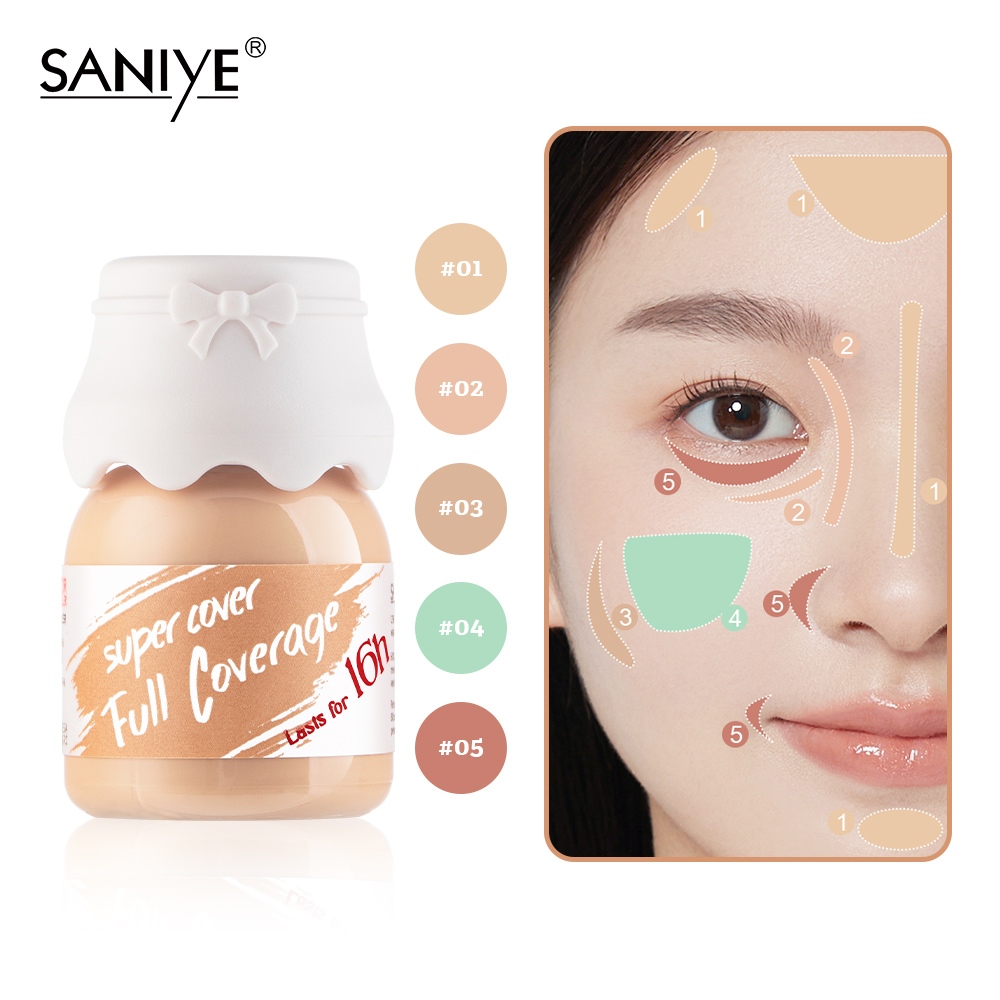SANIYE ซานี ขวดเล็กคอนซีลเลอร์ของเหลวที่ยั่งยืนคอนซีลเลอร์ใบหน้าธรรมชาติล้างแต่งหน้า ร8046