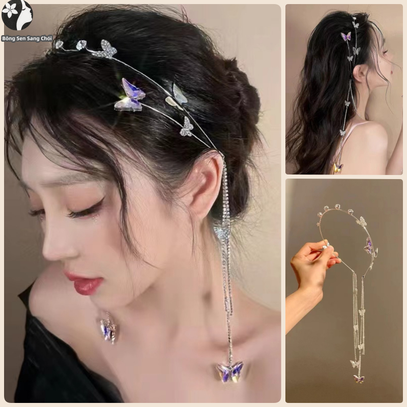 เกาหลี โลหะผสม บาง ที่คาดผม แฟชั่น พลอย เทียม ผีเสื้อ พู่ ที่คาดผม ผู้หญิง เครื่องประดับผม