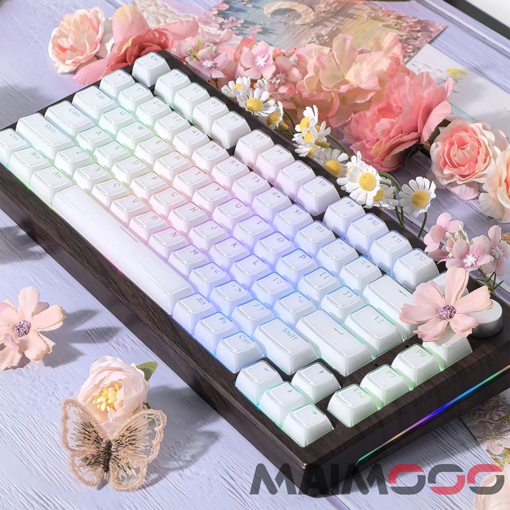 White Jelly Crystal Keycaps โปร่งแสง PC Double Shot คํา OEM Profile Jelly Pudding สําหรับ 61/64/68/75/84/87/108 คีย์บอร์ดสีชมพูสีฟ้า 135 คีย์ Cross Axis Keycaps ชุด