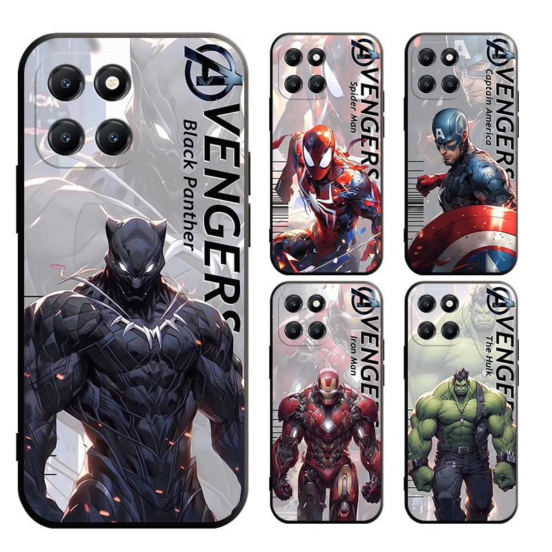 เคสสําหรับ honor X6B X8 X7C X9C X5B Plus 4G 5G 200 Pro Lite Smart Marvel Avengers BlackPanther Ironman Spiderman กรณีสีดํานุ่ม