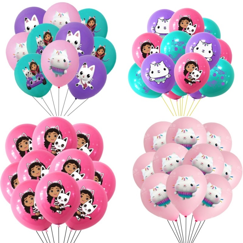 10 ชิ้น 12 นิ้ว Gabby Dollhouse Cat Latex เลื่อมบอลลูนชุดเด็ก Shower Party บอลลูนตกแต่งสาววันเกิด Party Supplies