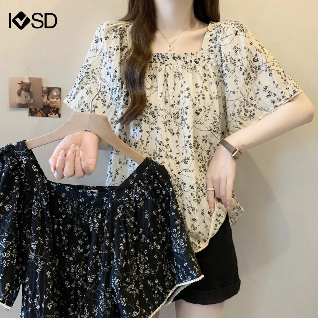 Ivsd เสื้อลายดอกไม้ผู้หญิงเสื้อสวมหัวคอปกสี่เหลี่ยมพลัสไซส์เสื้อเบลาส์ท็อปส์สําหรับผู้หญิง