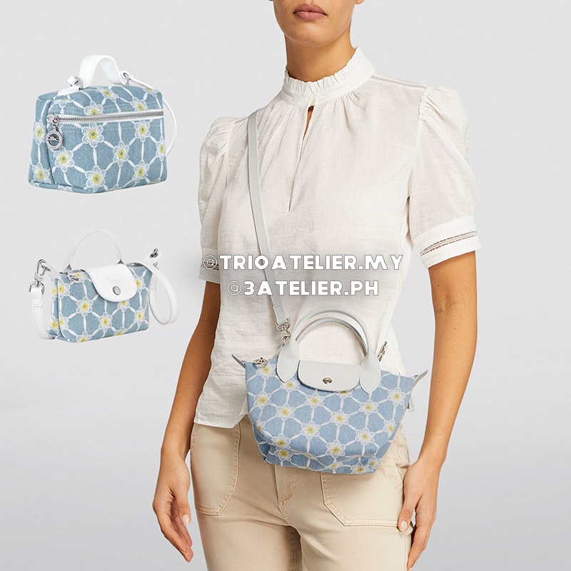 Long-champ Le Pliage Collection ปัก Daisy Denim Crossbody & Top-handle Bag