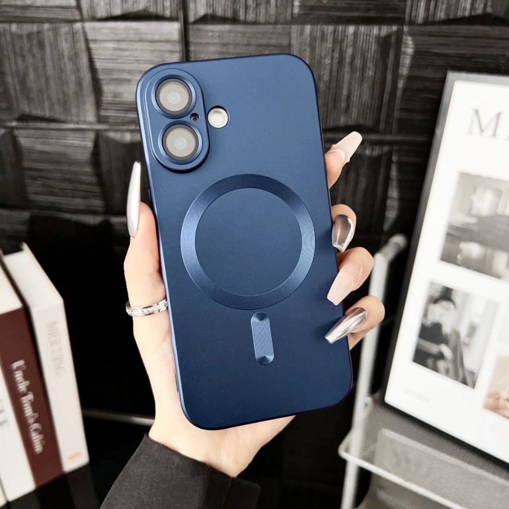 หรูหราสีเมทัลลิคแม่เหล็กดึงดูดเคสโทรศัพท์เคลือบiphone 11 12 13 14 15 16 Pro Max Plusกันกระแทกพร้อมป้องกันกล้องTPU Soft Case iPhone 11 Full Cover
