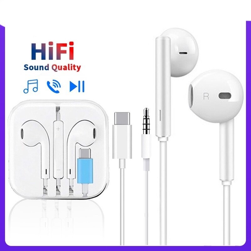 หูฟัง USB C สําหรับ Samsung Galaxy S24 Ultra/S23 FE/S22/S20/Z Flip 3/A53 พร้อมไมโครโฟน แบบเสียบสาย Type-C