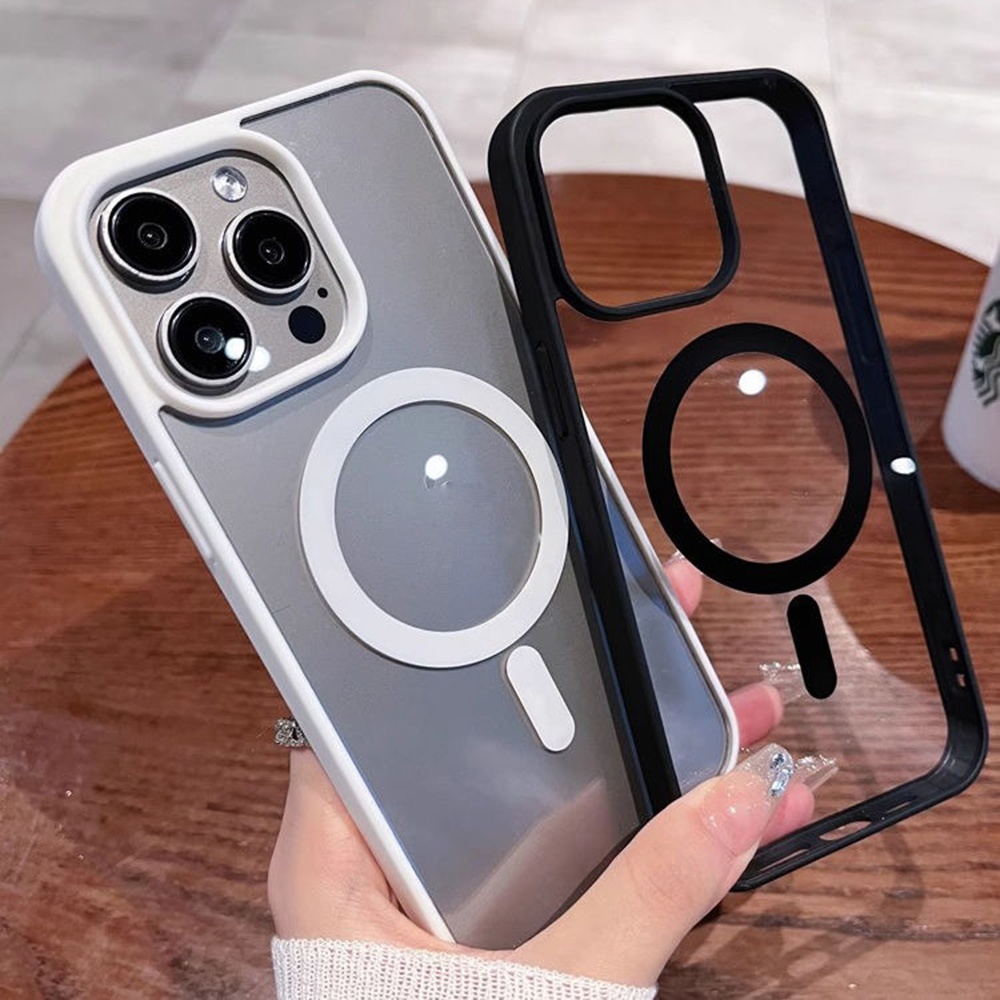 สําหรับ iPhone 11 12 Pro 13 X XS MAX XR SE 2020 ไร้สายชาร์จอะคริลิคใสกลับ Soft Frame Case Cover