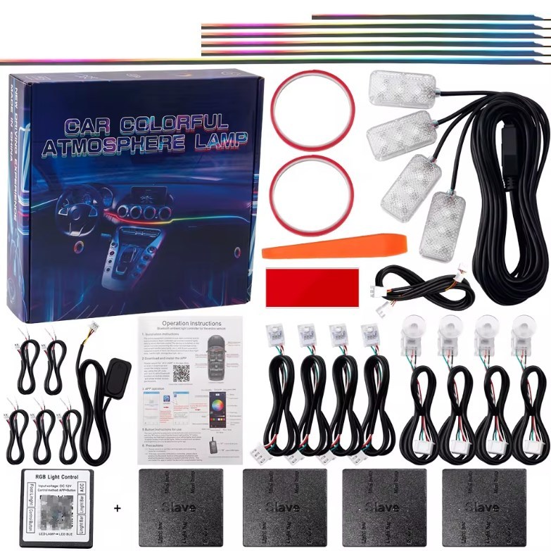 18 ใน 1Universal รถ LED 213 Symphony รถ Ambient ไฟ 64 RGB ภายในรถอะคริลิค Light Guide ไฟเบอร์ออปติกรถตกแต่งบรรยากาศแสง
