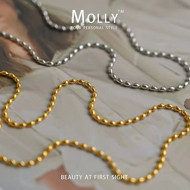สแตนเลส Minimalist ลูกปัดสร้อยคอสร้อยคอสร้อยข้อมือผู้หญิง Non Fade ชุบทอง Hypoallergenic Non Tarnish เครื่องประดับแฟชั่น