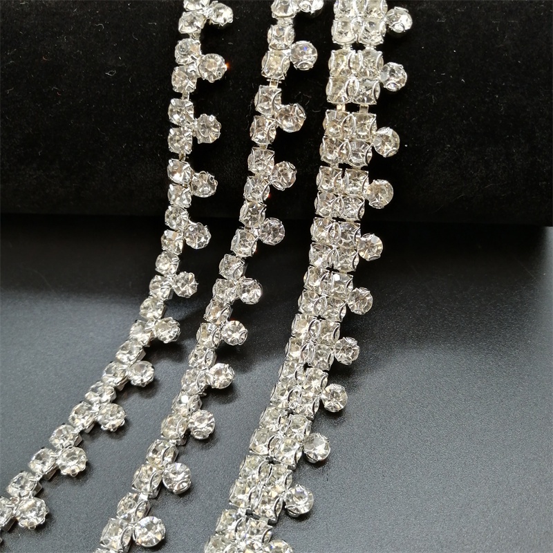 50 ซม./100 ซม.คริสตัลเงา Rhinestone Trim Chain Applique, Bling ตกแต่งดอกไม้เย็บบนเสื้อผ้า Diy ตกแต่ง