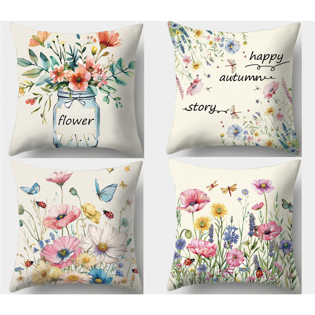 ปลอกหมอนลายดอกไม้สีชมพูฤดูใบไม้ร่วงผ้าฝ้าย1616.1818.2012.2424.Nice colour cantik home ปลอกหมอนอิงตกแต่งโซฟา. ปลอกหมอนนอนแบบเรียบ