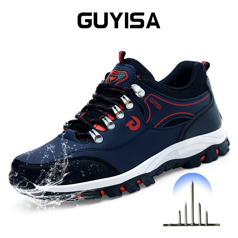 Guyisa รองเท้าเซฟตี้กันน้ํา kasut kerja lelaki steel toe cap รองเท้าผ้าใบรองเท้าเดินป่า