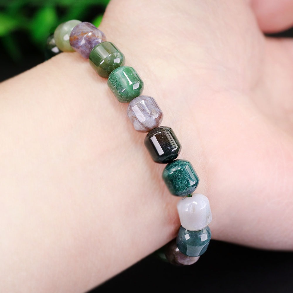 สร้อยข้อมือหยกธรรมชาติอาเกตสีเขียวเข้มรอบลูกปัดลอยสร้อยข้อมือหยกดอกไม้